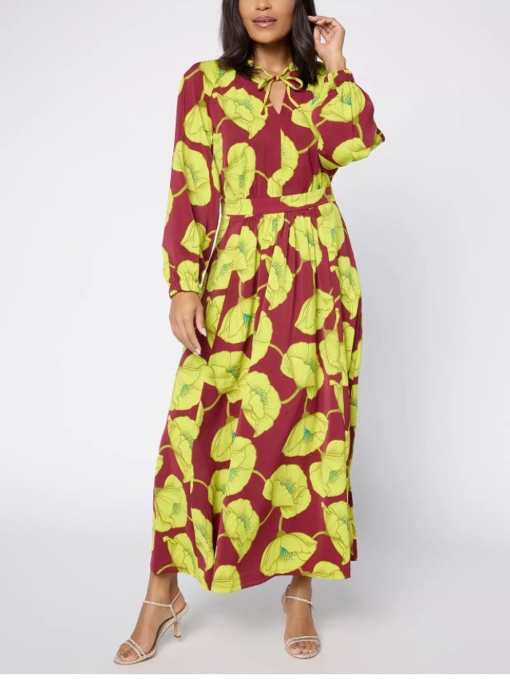Carla Rockmore Collection Regular Printed Satin Maxi Dress Black Cherry Size L
